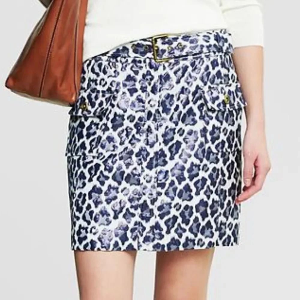 Banana Republic Heritage Blue White Metallic Shimmer Leopard Cargo Mini Skirt